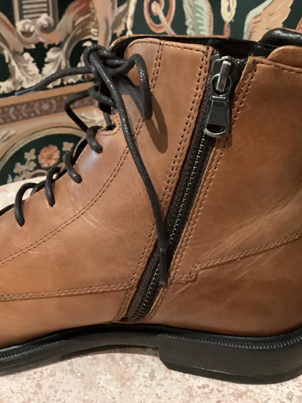 GEOX MEN’S LEATHER LACE-UP BOOT/ZIP SIDE ENTRY - BROWN - SIZE 42EU